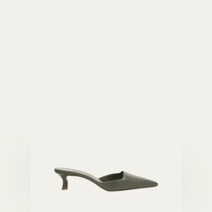 Manolo Blahnik Olive Green Pointed Leather Mule